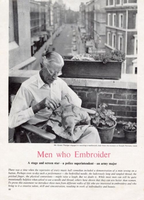 Ernest Thesiger Archive image, piece from an article 'Men who Embroider' 